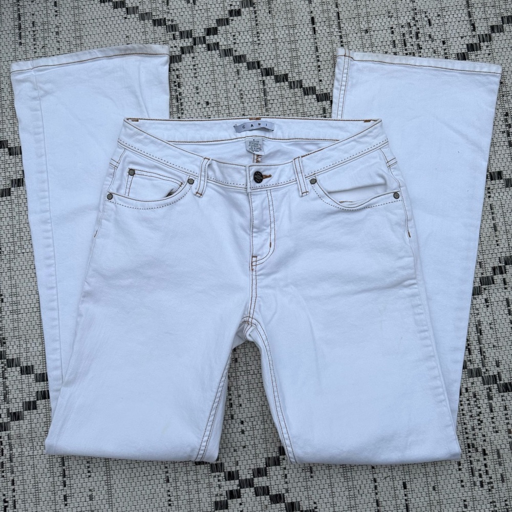 Cabi Bootcut Women's Jeans Sz 8 White Low Rise Denim Brown Stitching Cottagecore